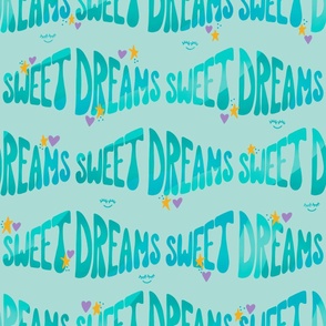 Large Scale - Sweet Dreams Hand Lettering and Stars Turquoise Bedding