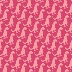 1.5" Smiling Light Pink T-Rex Dinosaurs vertical pattern on Bright Pink 