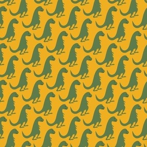 Simple Smiling Green T-Rexs on a Yellow Background - 12x12