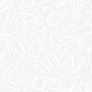Off white over white serene field of flowers over garden pod_ wallpaper for joy and peace _ breeze line art daisies on soft acqua fresh background