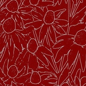 Red field of flowers over garden pod_ wallpaper for joy and peace _ breeze line art daisies on soft acqua fresh background