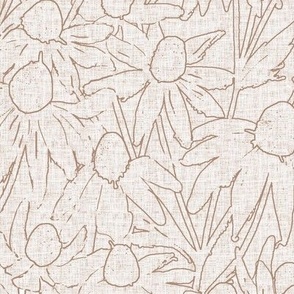 Serene wallscapes fields of flowers, wallpaper of joy and peace _ breeze line art daisies on soft background_soft warm colours