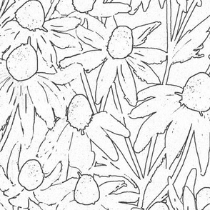Serene wallscapes fields of flowers, wallpaper of joy and peace _ breeze line art daisies on soft background_neutral greys