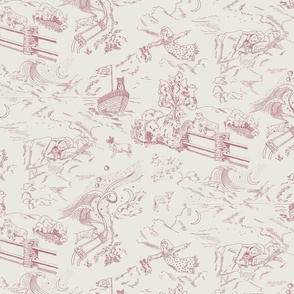 Sweet Dreams Toile de Jouy coral rose and cream