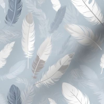 Soft Blue White and Grey boho feathers