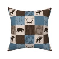 3” blue, brown, moose and bear patchwork .