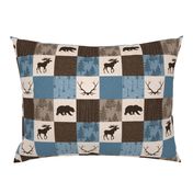3” blue, brown, moose and bear patchwork .
