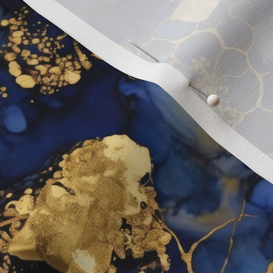 Navy Blue and Gold alcohol ink marble design