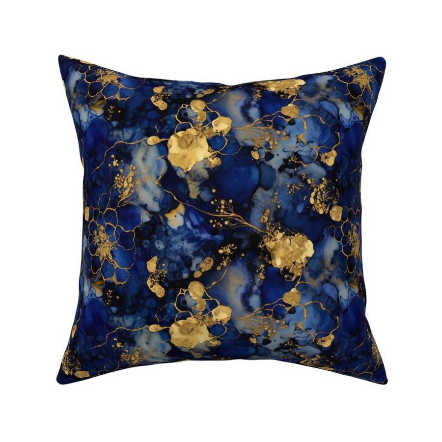 Navy Blue and Gold alcohol ink marble design