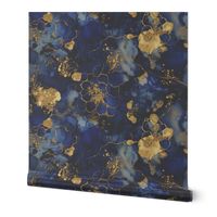 Navy Blue and Gold alcohol ink marble design