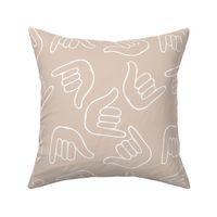 Shaka Braddah - Beige & White - Hang Loose, Hawaii, Line Art, Shaka Sign