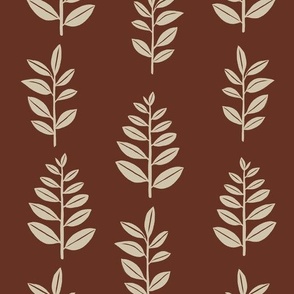 Home Grown Foliage - Cream on Burnt Sienna Brown - large scale