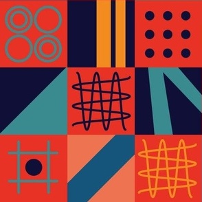 Maximalist Squares Bauhaus Pattern Clash Orange Red Blue