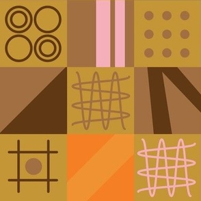 Maximalist Squares Bauhaus Pattern Clash Brown Pink Orange