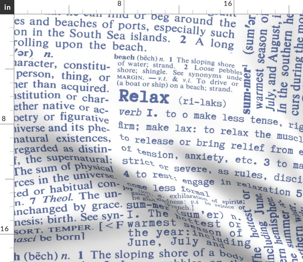 Blue On White Dictionary Text  Summer Pattern