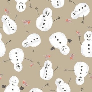 Hand drawn Winter Tumble Time Snowmen with cheeky red robin