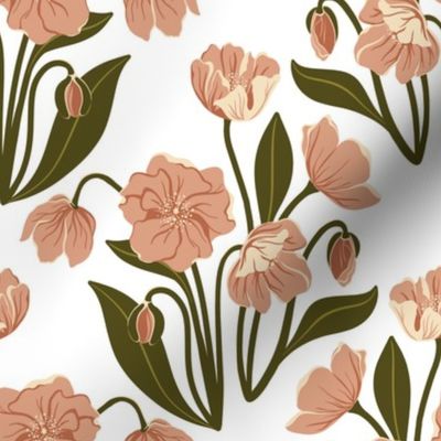 Vintage Poppy Garden // Large in Apricot on White // Grandmillennial  Floral