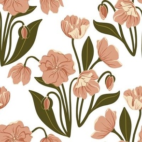 Vintage Poppy Garden // Large in Apricot on White // Grandmillennial  Floral