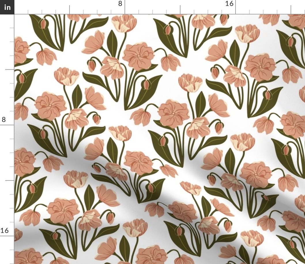 Vintage Poppy Garden // Large in Apricot on White // Grandmillennial  Floral