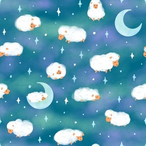 Counting sheep, sweet dreams - teal and purple