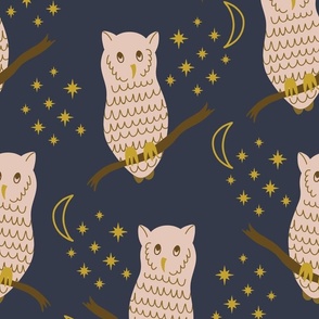 Night Owls, Stars and Moons {on Midnight Navy Blue} Extra Large Scale Sweet Dreams Baby Nursery Bedding