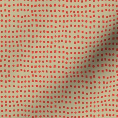 Spotty Dots hand drawn imperfect geometric squares and stripes: Vintage Jade and Red