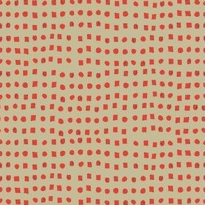 Spotty Dots hand drawn imperfect geometric squares and stripes: Vintage Jade and Red