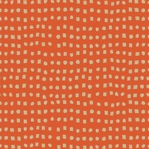 Spotty Dots hand drawn imperfect geometric squares and stripes: Orange Pumpkin Spice and beige