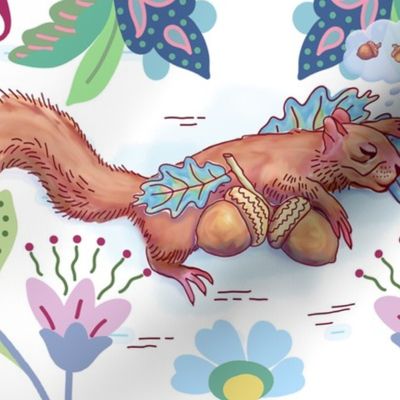 Sweet dreams folk art floral with sleepy animals