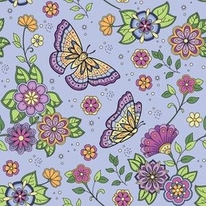 Butterflies and Flowers in Blue–Large Scale