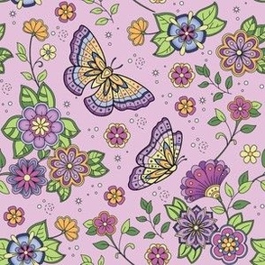  Butterflies and Flowers on a Pink Background