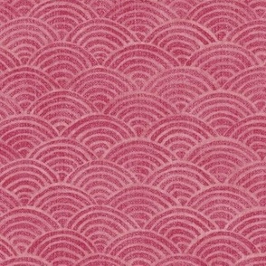 Ocean Waves, Surf in Cherry Red (xl scale) | Sea fabric, hand drawn Japanese wave pattern in rose red, seigaiha fabric, boho print for coastal decor, seaside, beach accessories.