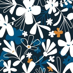 Eloise - Boho Floral Navy Blue Orange Regular