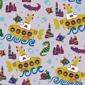 Yellow Submarine Lavender background Large