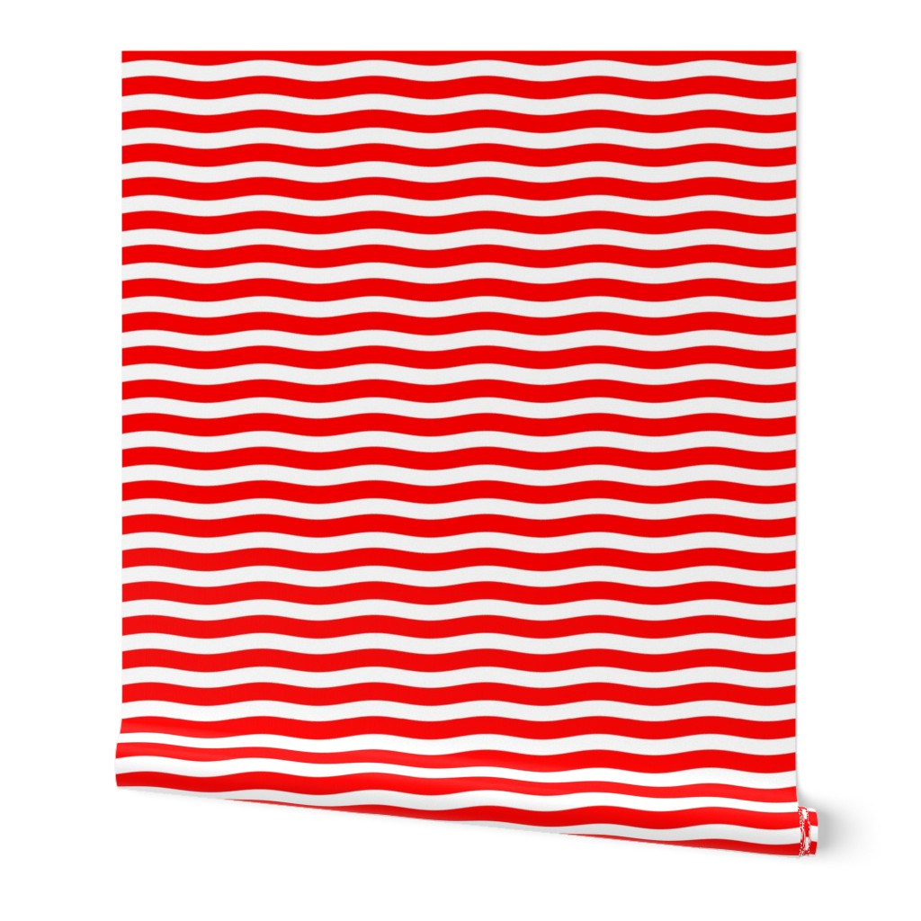 Red and White Wavy Stripes Large Scale