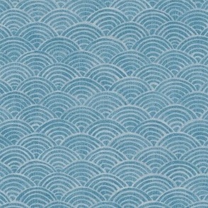 Ocean Waves, Surf in Aqua (large scale) | Sea fabric, hand drawn Japanese wave pattern in turquoise blue, seigaiha fabric, boho print for coastal decor, seaside, beach accessories.