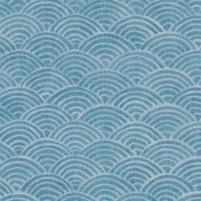 Ocean Waves, Surf in Aqua (xl scale) | Sea fabric, hand drawn Japanese wave pattern in turquoise blue, seigaiha fabric, boho print for coastal decor, seaside, beach accessories.