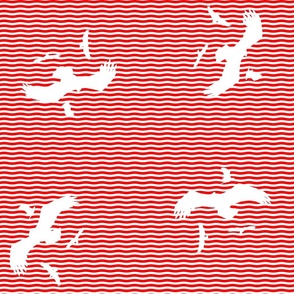 Eagles on Red and White Wavy Stripes