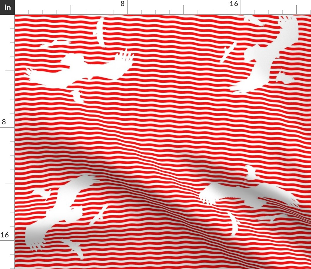 Eagles on Red and White Wavy Stripes
