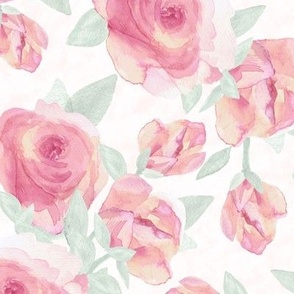 Peachy Pink Watercolor Roses on Pale Peach
