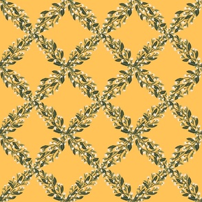 Elegant French Country Daisies in Bloom in a Lattice Design on a Yellow Background