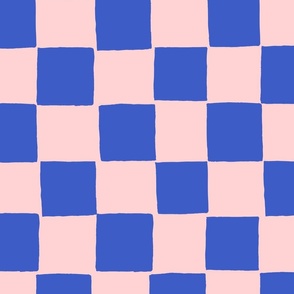 Hand Drawn Checkered Print - Cobalt and Pink