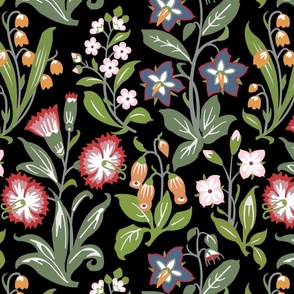 Butterfield Victorian Vintage Home Decor Flowers on Black Summer Floral Tablecloth Napkins