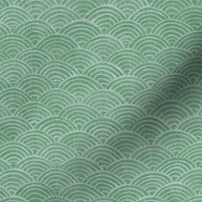 Ocean Waves, Surf in Jade (large scale) | Sea fabric, hand drawn Japanese wave pattern in jade green, seigaiha fabric, boho print for coastal decor, seaside, beach accessories.