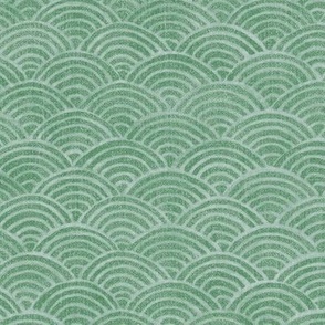 Ocean Waves, Surf in Jade (xl scale) | Sea fabric, hand drawn Japanese wave pattern in jade green, seigaiha fabric, boho print for coastal decor, seaside, beach accessories.