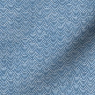 Ocean Waves, Surf in Azure | Sea fabric, hand drawn Japanese wave pattern in soft blue, seigaiha fabric, boho print for coastal decor, seaside, beach accessories.