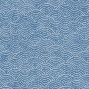 Ocean Waves, Surf in Azure (large scale) | Sea fabric, hand drawn Japanese wave pattern in soft blue, seigaiha fabric, boho print for coastal decor, seaside, beach accessories.