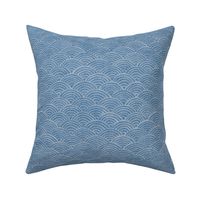 Ocean Waves, Surf in Azure (xl scale) | Sea fabric, hand drawn Japanese wave pattern in soft blue, seigaiha fabric, boho print for coastal decor, seaside, beach accessories.