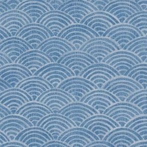 Ocean Waves, Surf in Azure (xl scale) | Sea fabric, hand drawn Japanese wave pattern in soft blue, seigaiha fabric, boho print for coastal decor, seaside, beach accessories.