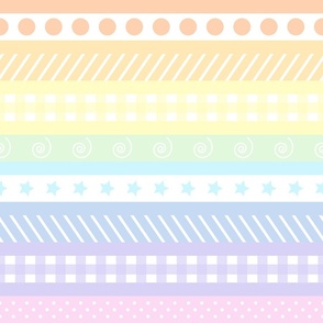 Pastel Rainbow Polka Dot Gingham Washi Stripes - large horizontal